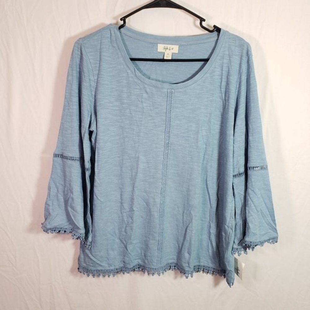 Style & Co Women’s Crochet Trim Bell Sleeve Knit Top Casual Boho xs